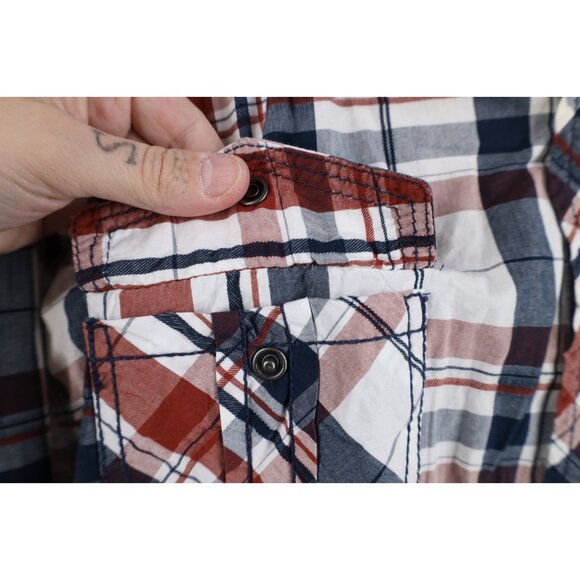 Buckle BKE Mens XL Athletic Fit Distressed Thick Stitch Snap Button Shirt Plaid - Picture 6 of 14